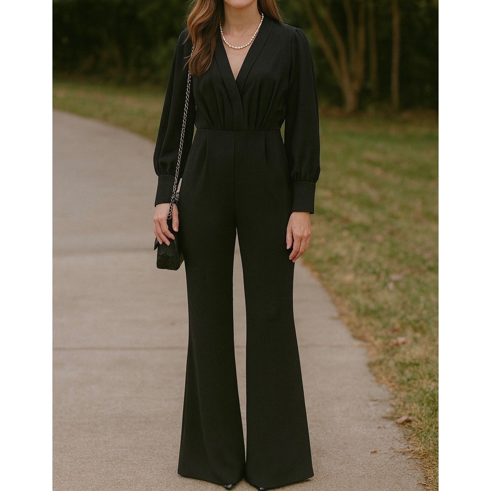 Boston Proper Black Long Sleeve Jumpsuit Wide Leg Classic Dressy Size 4 Women's
